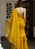 Yellow Readymade Ruffled Saree In Organza