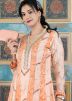 Light Peach Readymade Printed Anarkali Suit In Chanderi