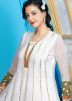 Off White Readymade Laced Georgette Anarkali Suit