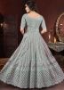 Readymade Grey Embroidered Anarkali Suit In Net