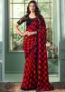 Red Checks Printed Saree In Chiffon