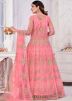 Pink Dori Embroidered Net Abaya Style Suit