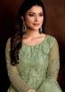 Sage Green Embroidered Net Abaya Style Suit