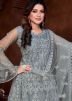 Grey Embroidered Abaya Style Suit In Net