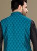 Black Readymade Kurta Pyjama With Asymmetric Jacket