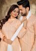 Readymade Peach Couple Wear In Stripe Print