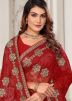 Red Resham Embroidered Net Saree