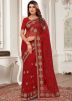 Red Resham Embroidered Net Saree