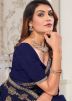 Blue Net Saree In Zari Embroidery