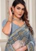 Grey Net Saree In Zari Embroidery