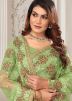 Green Embroidered Net Saree With Blouse