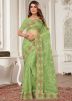 Green Embroidered Net Saree With Blouse