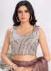 Brown Readymade Ruffled Saree In Satin