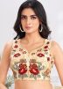 Cream Readymade Satin Saree In Ruffle Border