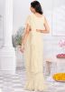 Cream Readymade Satin Saree In Ruffle Border