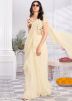 Cream Readymade Satin Saree In Ruffle Border