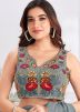 Readymade Satin Ruffled Saree In Grey