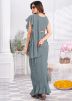 Readymade Satin Ruffled Saree In Grey