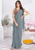 Readymade Satin Ruffled Saree In Grey