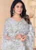 White Thread Embroidered Saree In Net