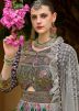 Grey Floral Print Readymade Anarkali Suit In Silk