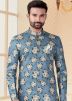 Blue Readymade Sherwani With Floral Digital Print
