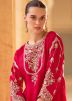 Red Embroidered Salwar Suit Set In Silk