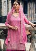 Pink Zari Embroidered Palazzo Suit In Georgette