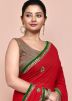 Red Georgette Saree In Handwork Embroidery