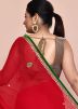 Red Georgette Saree In Handwork Embroidery