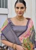 Pink Print Saree In Tussar Silk