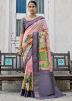 Pink Print Saree In Tussar Silk