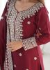 Readymade Maroon Embroidered Chiffon Sharara Suit