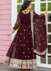 Readymade Wine Embroidered Anarkali Suit