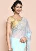 Blue Embroidered Saree In Organza