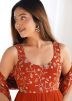 Readymade Orange Embellished Tiered Anarkali Suit
