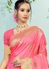 Peach Zari Work Saree In Art Silk