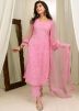 Pink Readymade Embroidered Pant Suit In Net