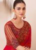Red Sequins Embroidered Saree In Chiffon