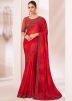 Red Sequins Embroidered Saree In Chiffon