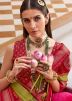 Green & Red Saree In Foil Print