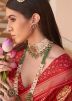 Grey & Red Patola Print Saree In Silk
