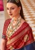 Blue & Red Saree In Foil Print