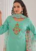 Turquoise Readymade Embroidered Pant Suit
