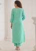 Turquoise Readymade Embroidered Pant Suit