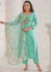 Turquoise Readymade Embroidered Pant Suit