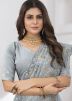 Grey Resham Embroidered Net Saree