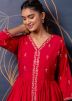 Red Embroidered Slit Style Salwar Suit Set