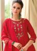 Red Embroidered Anarkali Salwar Suit Set In Art Silk