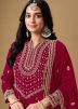Maroon Readymade Embroidered Palazzo Suit